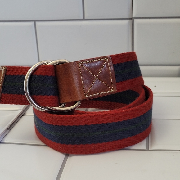 J.CREW Women’s Canvas Belt With Leather Tab Silver Hardware 1.5inW Size L/XL f